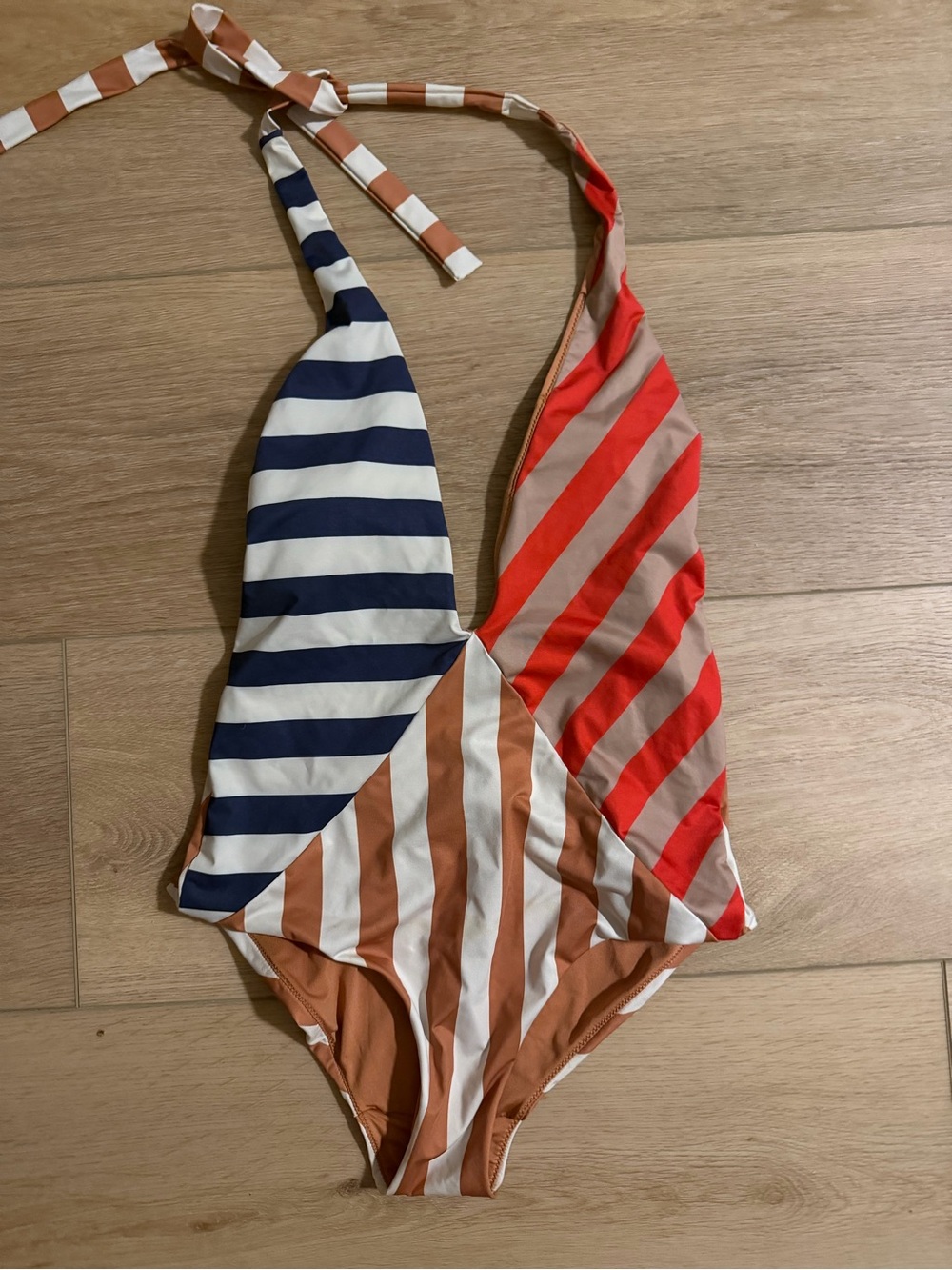 Zara One-Piece Swimsuit - Navy, Red & Tan